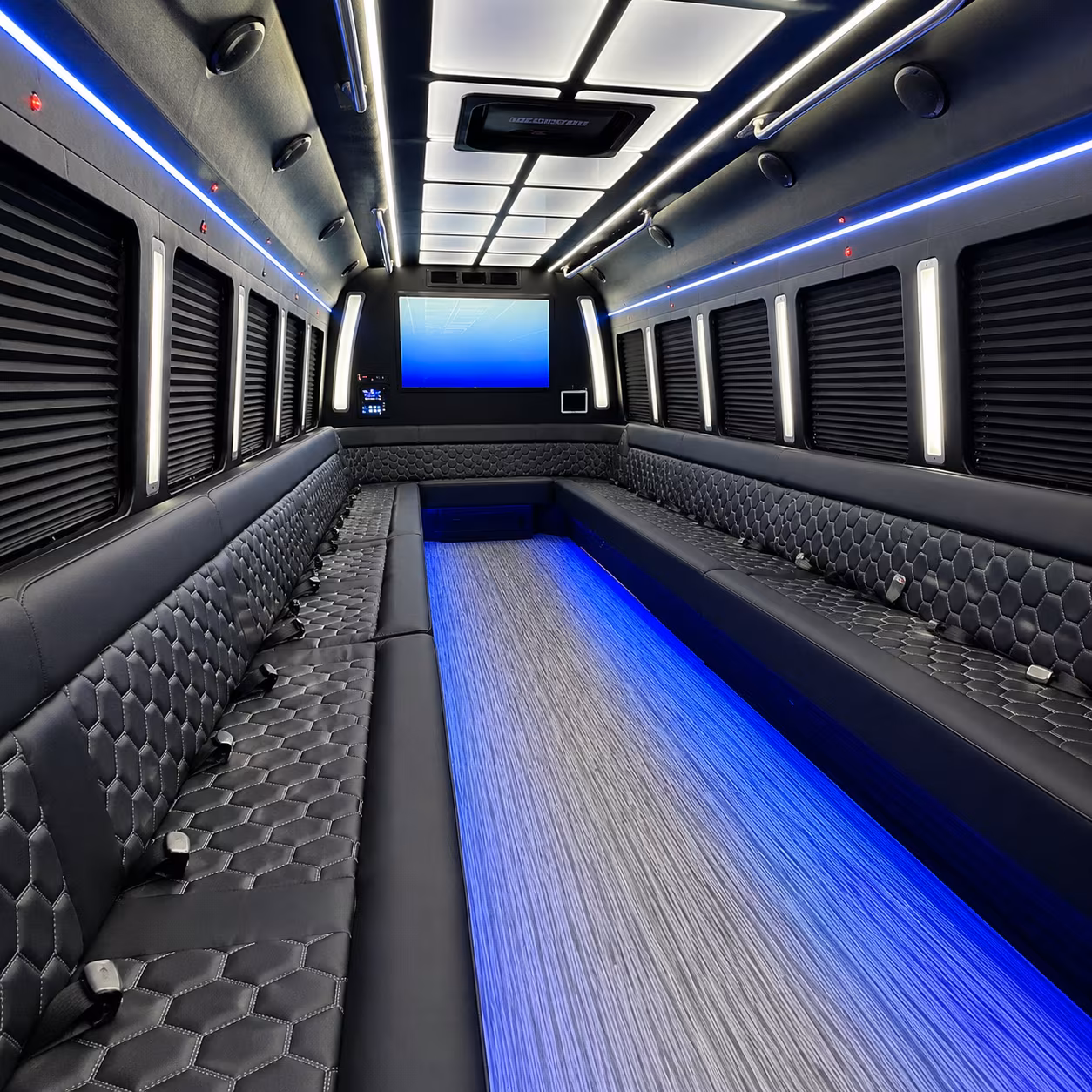 frederick 50 passenger party bus inside